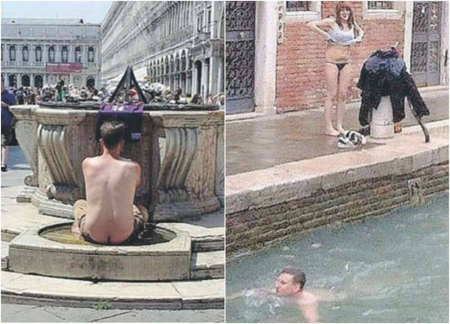 Turistas ebrios nadan desnudos en la laguna de Venecia
