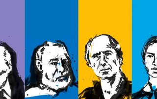 Caligrafía de los escritores Ernest Hemingway, Jorge Luis Borges, Emily Dickinson, Philip Roth. Ilustración de Daniela Mora Hernández.