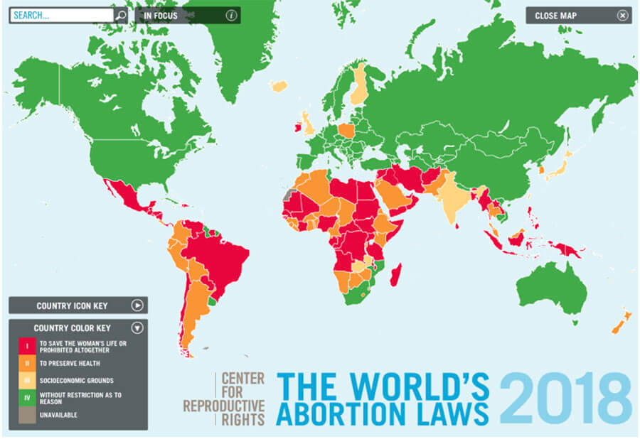 mapa de leyes de aborto en el mundo