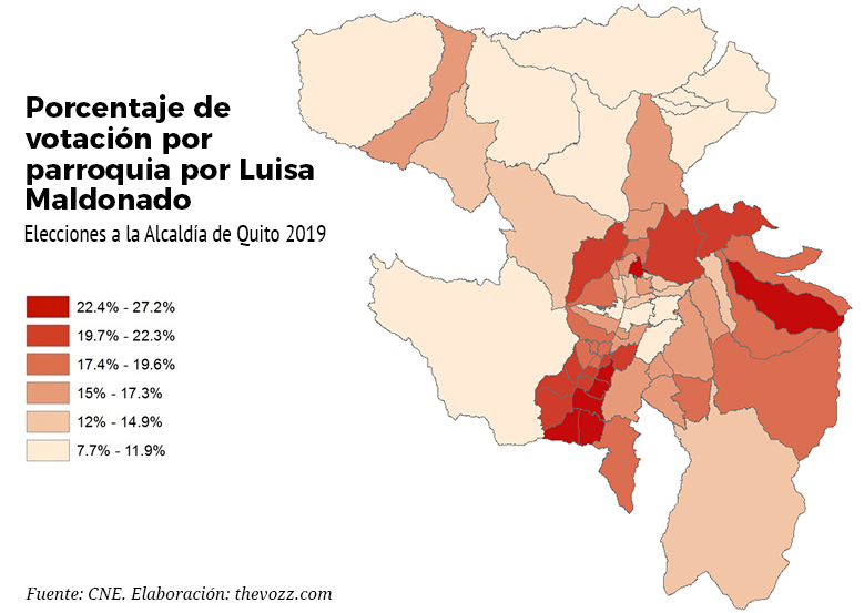 Mapa Votos Luisa Maldonado Elecciones Quito 2019