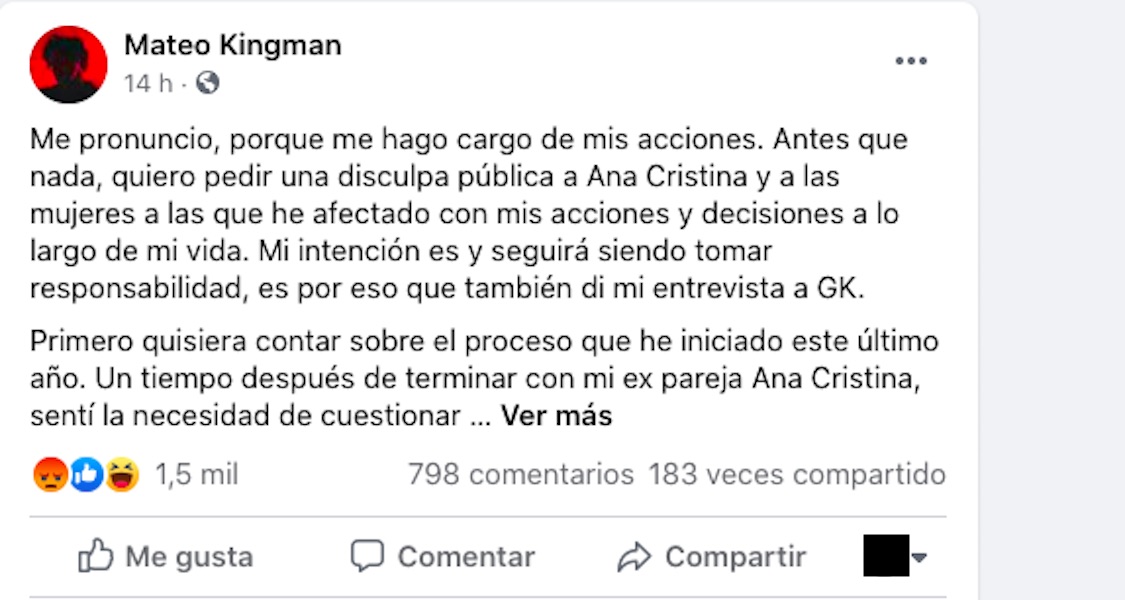 Mateo Kingman publica comunicado