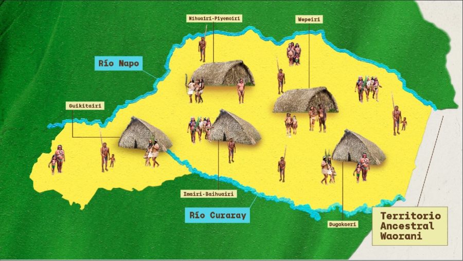 Territorio ancestral Waorani y los clanes familiares