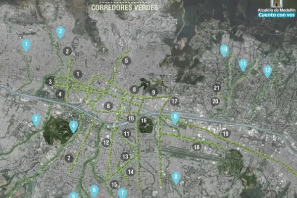 Mapa de los corredores verdes de Medellín.