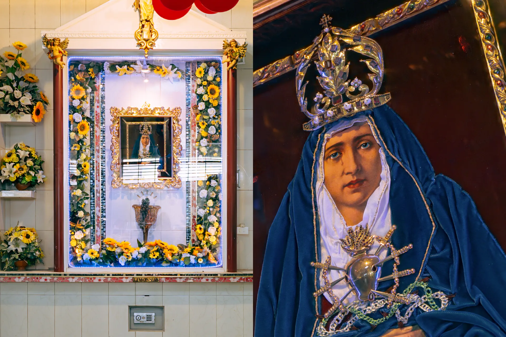 Díptico del altar de la Virgen Dolorosa en uno de los mercados de Quito