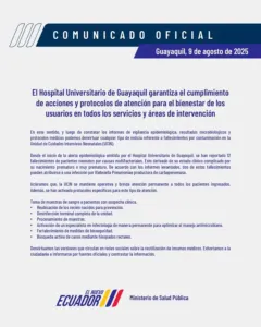 Comunicado del Hospital Universitario de Guayaquil.