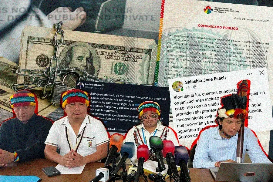 Líderes de la Conaie denuncian bloqueos bancarios durante el paro.