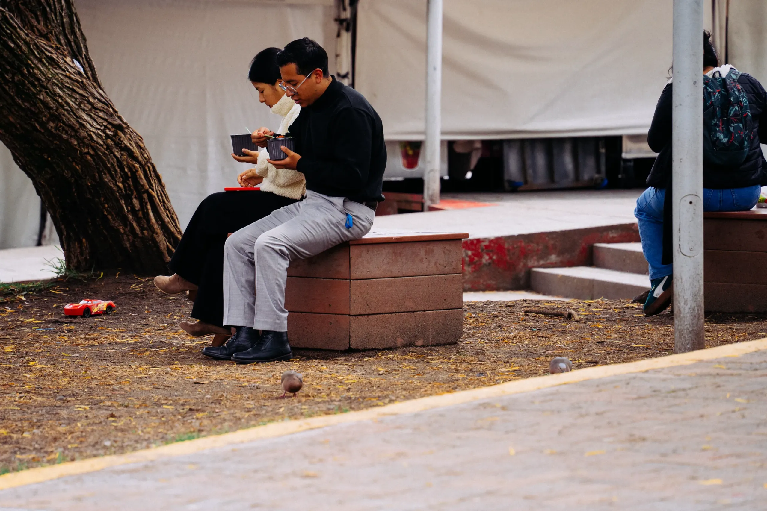 Comiendo en el parque