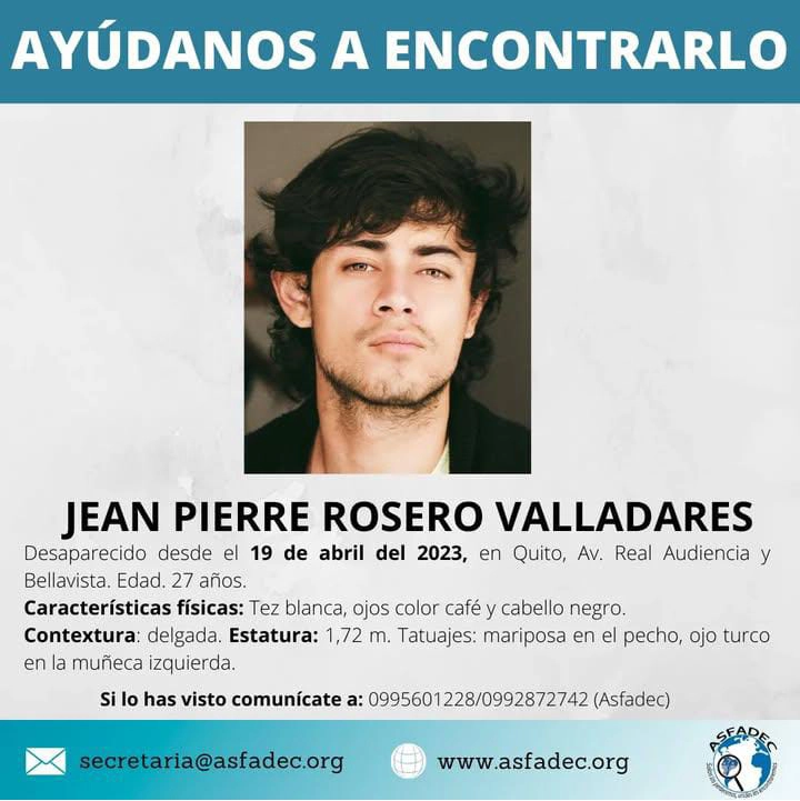 Jean Pierre Rosero cuando estaba desaparecido